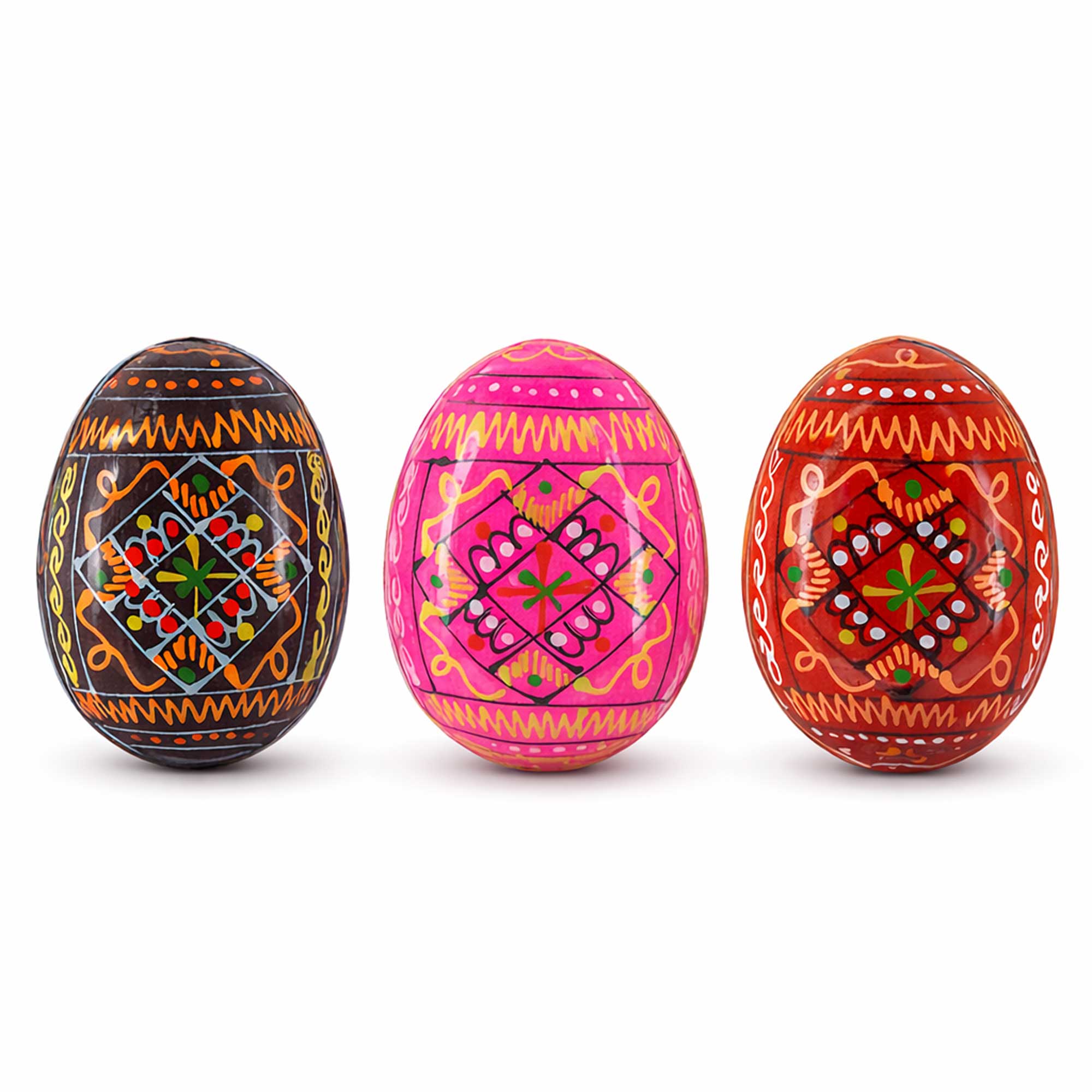 Set of 3 Red Shades Geometric Ukrainian Pysanky Wooden Easter Eggs 2.5 Inches Easter Eggs > Wooden Pysanky Sets La Vie Bien Set of 3 Red Shades Geometric Ukrainian Pysanky Wooden Easter Eggs 2.5 Inches