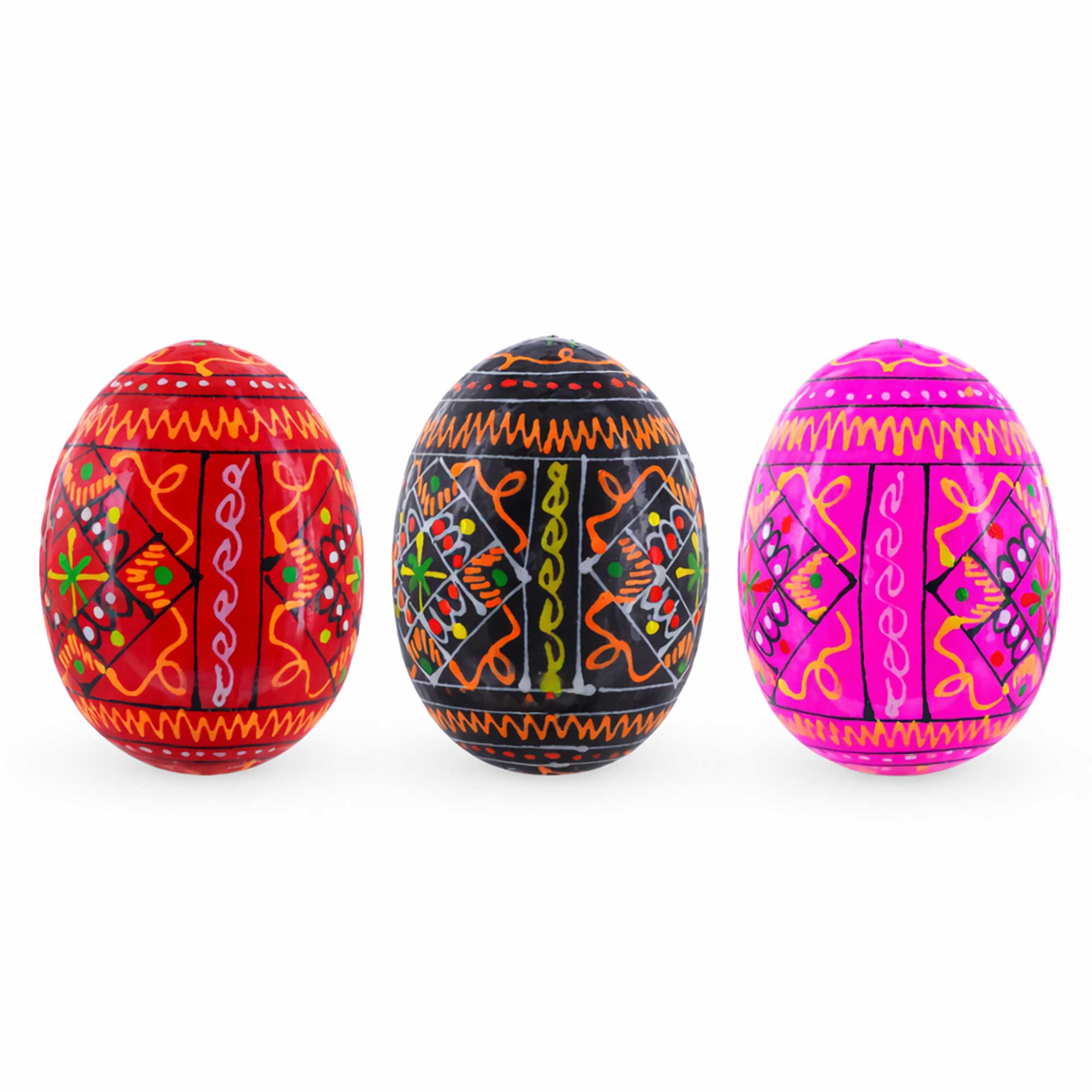 Set of 3 Red Shades Geometric Ukrainian Pysanky Wooden Easter Eggs 2.5 Inches Easter Eggs > Wooden Pysanky Sets La Vie Bien Set of 3 Red Shades Geometric Ukrainian Pysanky Wooden Easter Eggs 2.5 Inches