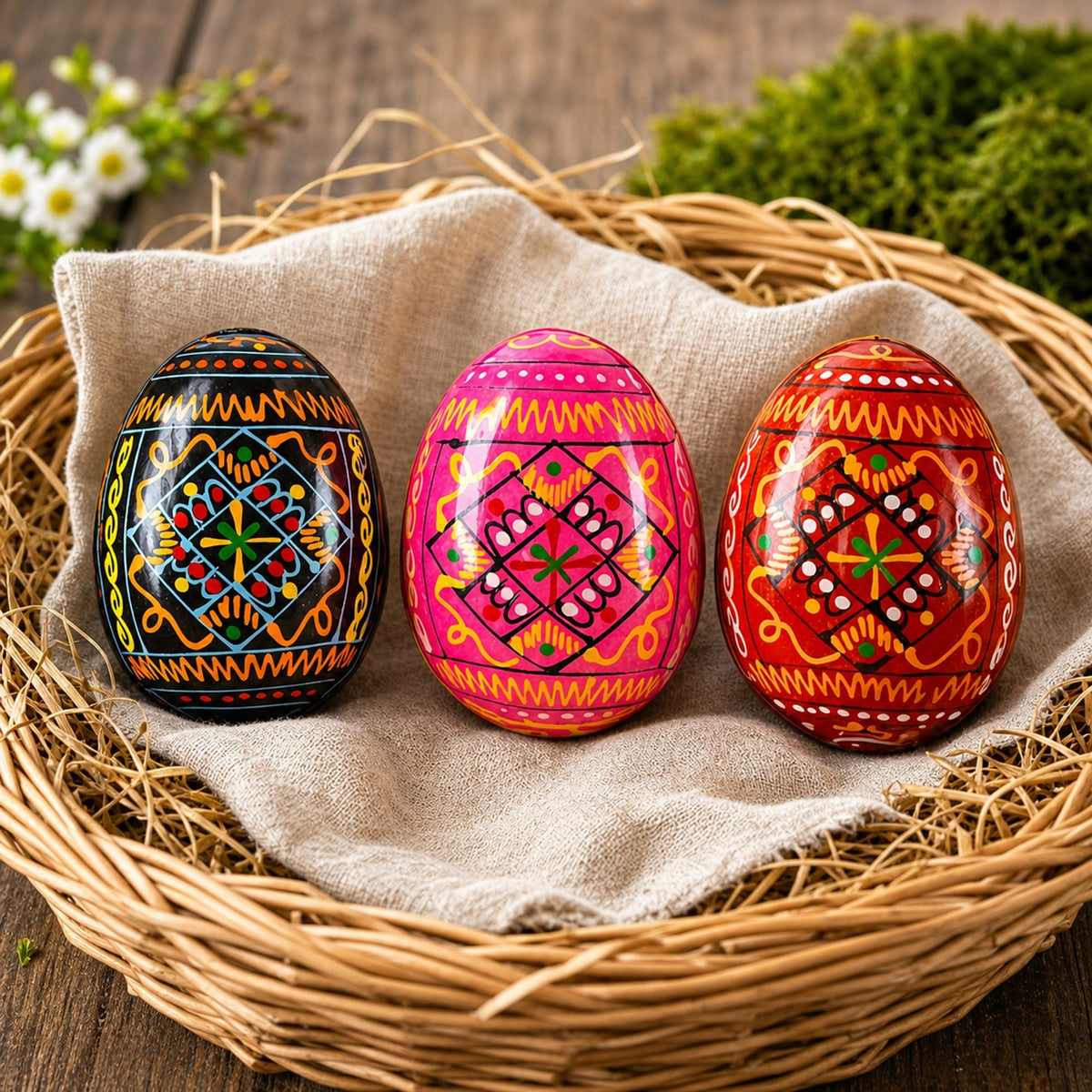 Set of 3 Red Shades Geometric Ukrainian Pysanky Wooden Easter Eggs 2.5 Inches Easter Eggs > Wooden Pysanky Sets La Vie Bien Set of 3 Red Shades Geometric Ukrainian Pysanky Wooden Easter Eggs 2.5 Inches