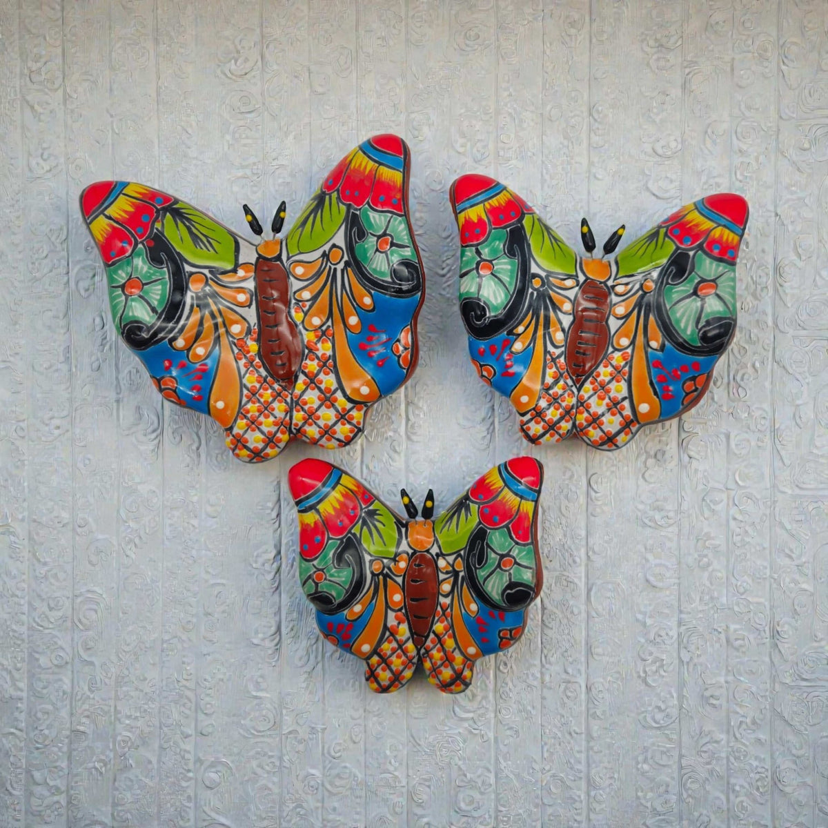 Set of 3 Talavera Butterfly Wall Art | Mexican Wall Hangings Talavera Wall Art La Vie Bien Set of 3 Talavera Butterfly Wall Art | Mexican Wall Hangings