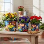 Set of 3 Talavera Flower Pots | Colorful Hand - Painted Mexican Planters Talavera Flower Pot La Vie Bien Set of 3 Talavera Flower Pots | Colorful Hand - Painted Mexican Planters