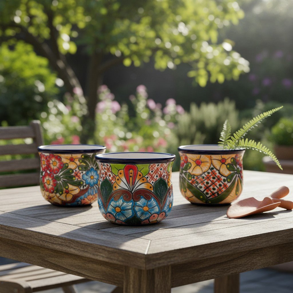 Set of 3 Talavera Flower Pots | Colorful Hand-Painted Mexican Planters Talavera Flower Pot La Vie Bien Set of 3 Talavera Flower Pots | Colorful Hand-Painted Mexican Planters