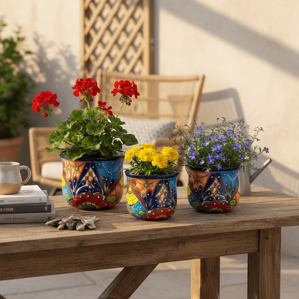 Set of 3 Talavera Flower Pots | Colorful Hand - Painted Mexican Planters Talavera Flower Pot La Vie Bien Set of 3 Talavera Flower Pots | Colorful Hand - Painted Mexican Planters