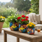 Set of 3 Talavera Flower Pots | Colorful Hand - Painted Mexican Planters Talavera Flower Pot La Vie Bien Set of 3 Talavera Flower Pots | Colorful Hand - Painted Mexican Planters