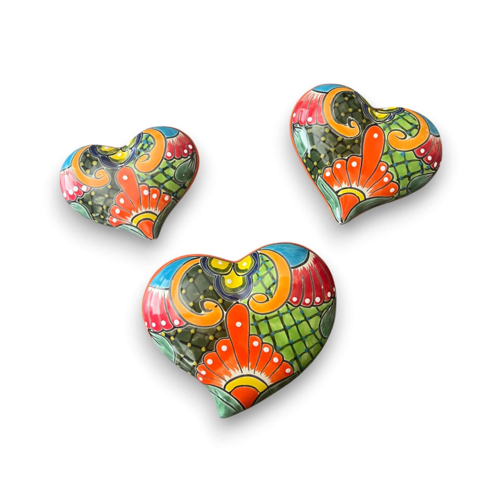 Set of 3 Talavera Heart Wall Hanging | Wall Art Decor Talavera Wall Art La Vie Bien Set of 3 Talavera Heart Wall Hanging | Wall Art Decor