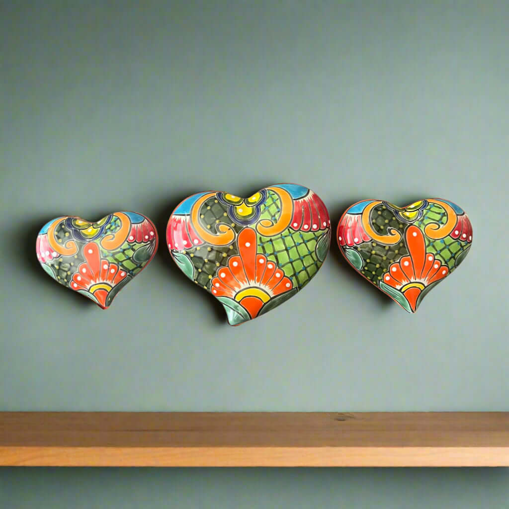 Set of 3 Talavera Heart Wall Hanging | Wall Art Decor Talavera Wall Art La Vie Bien Set of 3 Talavera Heart Wall Hanging | Wall Art Decor