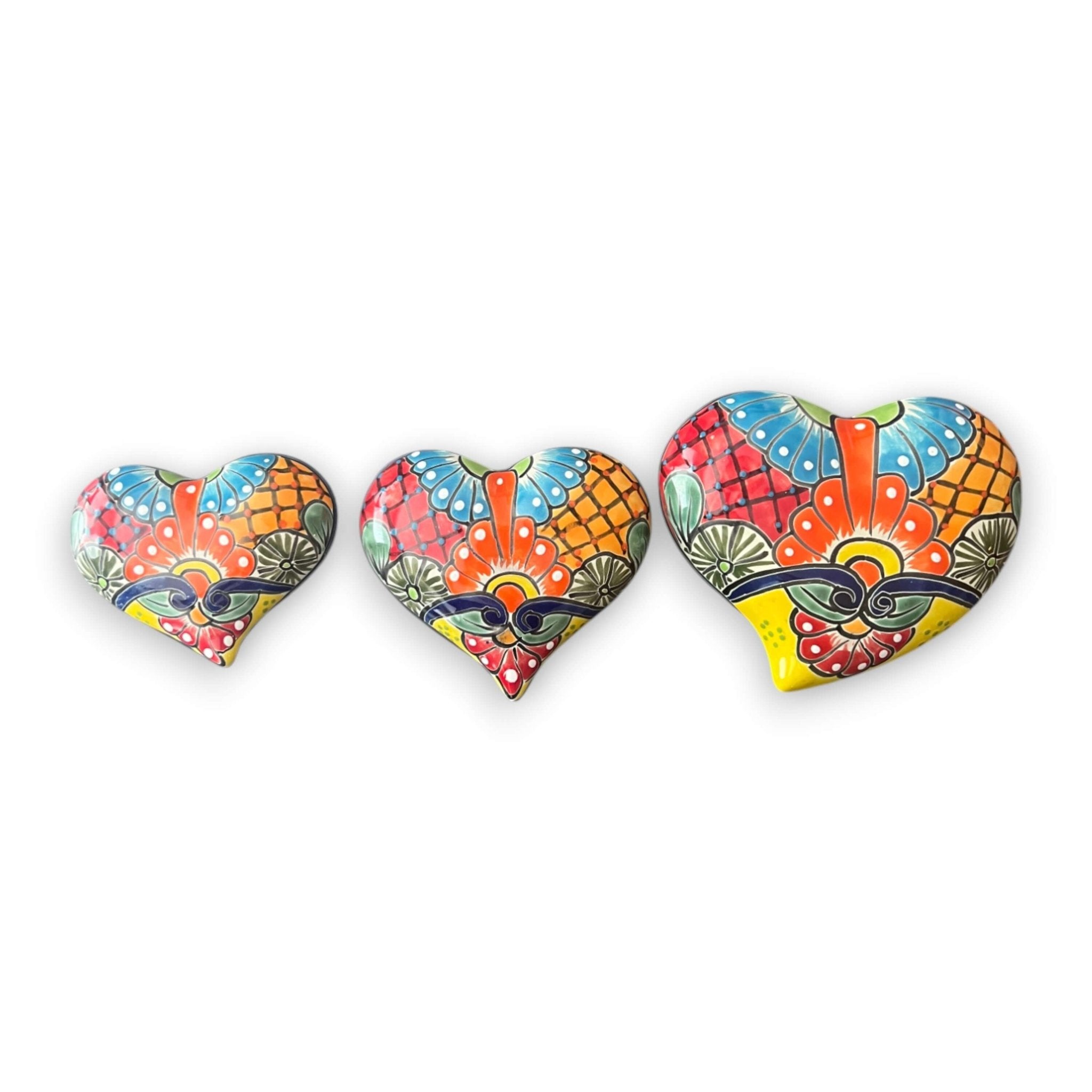 Set of 3 Talavera Heart Wall Hanging | Wall Art Decor Talavera Wall Art La Vie Bien Set of 3 Talavera Heart Wall Hanging | Wall Art Decor