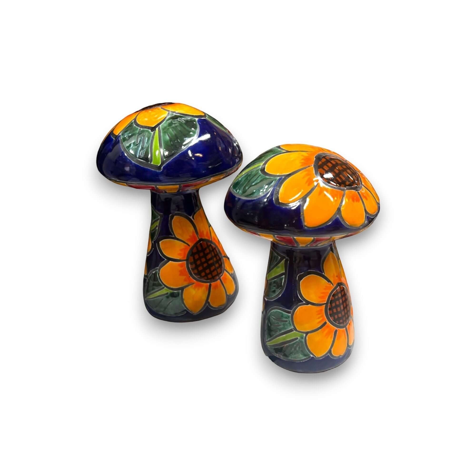 Set of 3 Talavera Mushrooms | Colorful Sunflower Art Talavera Statue La Vie Bien Set of 3 Talavera Mushrooms | Colorful Sunflower Art