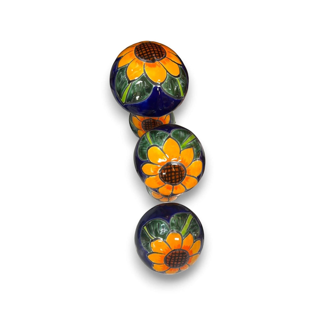 Set of 3 Talavera Mushrooms | Colorful Sunflower Art Talavera Statue La Vie Bien Set of 3 Talavera Mushrooms | Colorful Sunflower Art