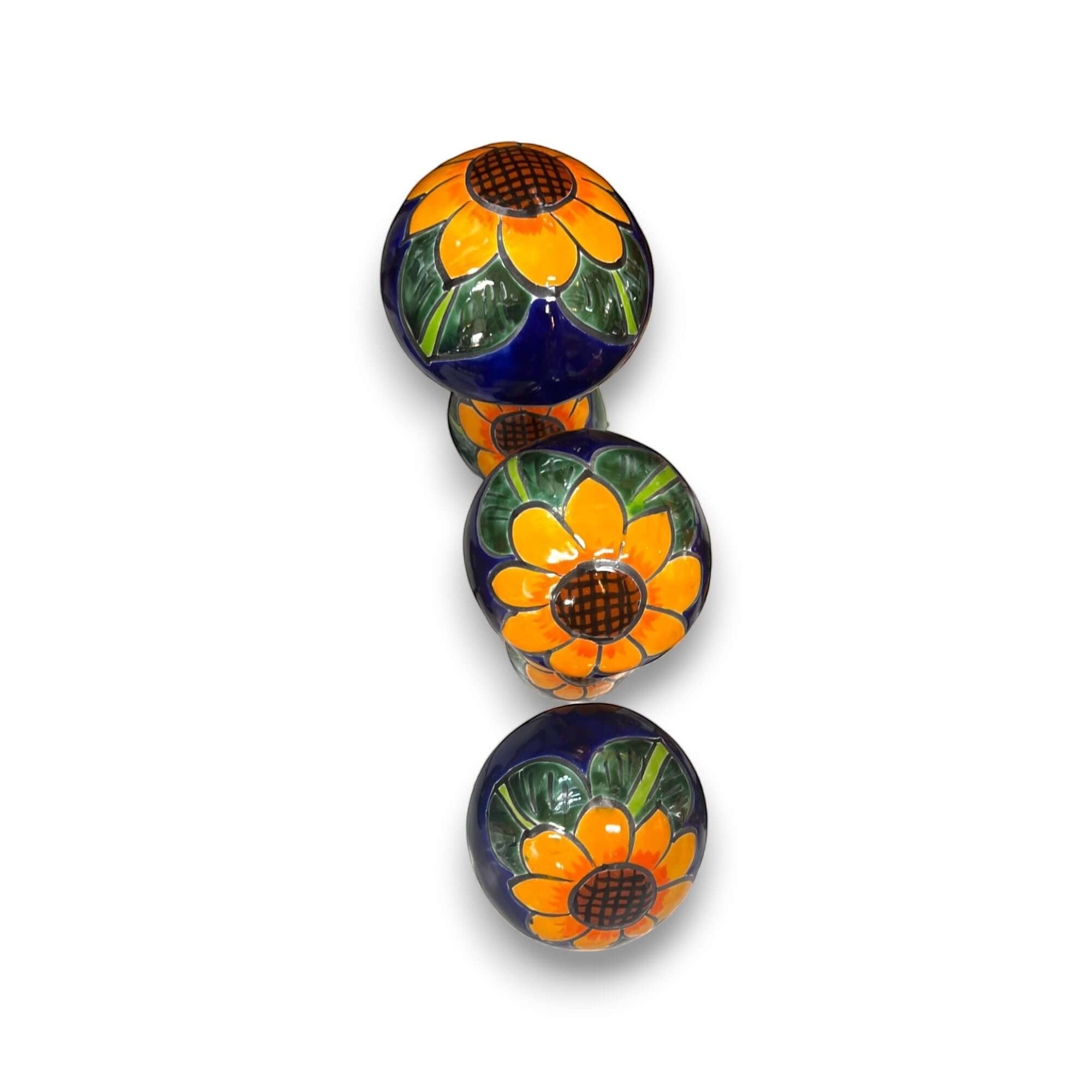 Set of 3 Talavera Mushrooms | Colorful Sunflower Art Talavera Statue La Vie Bien Set of 3 Talavera Mushrooms | Colorful Sunflower Art