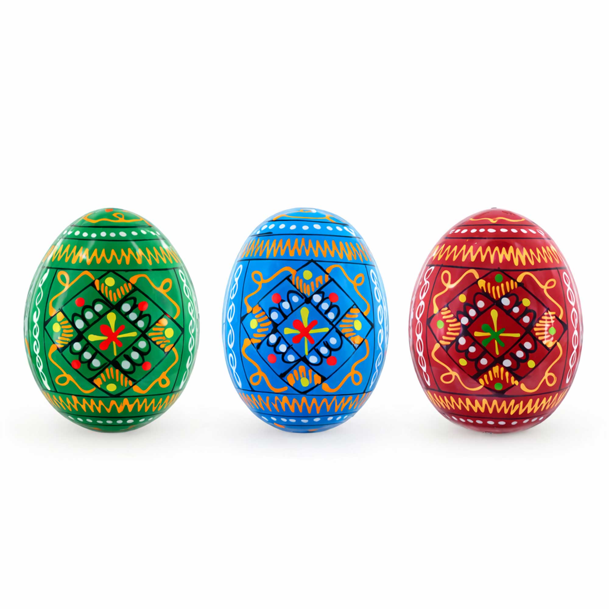 Set of 3 Vibrant Geometric Ukrainian Pysanky Wooden Easter Eggs 2.5 Inches Easter Eggs > Wooden Pysanky Sets La Vie Bien Set of 3 Vibrant Geometric Ukrainian Pysanky Wooden Easter Eggs 2.5 Inches