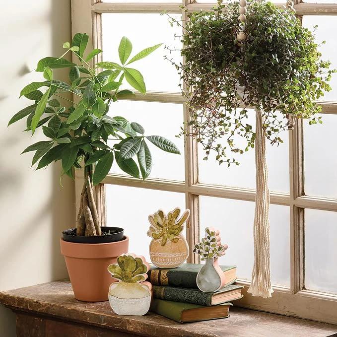 Set of 3 Wooden Succulents Freestanding Plant Decor by The Bullish Store