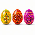 Set of 3 Yellow, Pink, Orange Geometric Ukrainian Pysanky Wooden Easter Eggs 2.5 Inches Easter Eggs > Wooden Pysanky Sets La Vie Bien Set of 3 Yellow, Pink, Orange Geometric Ukrainian Pysanky Wooden Easter Eggs 2.5 Inches