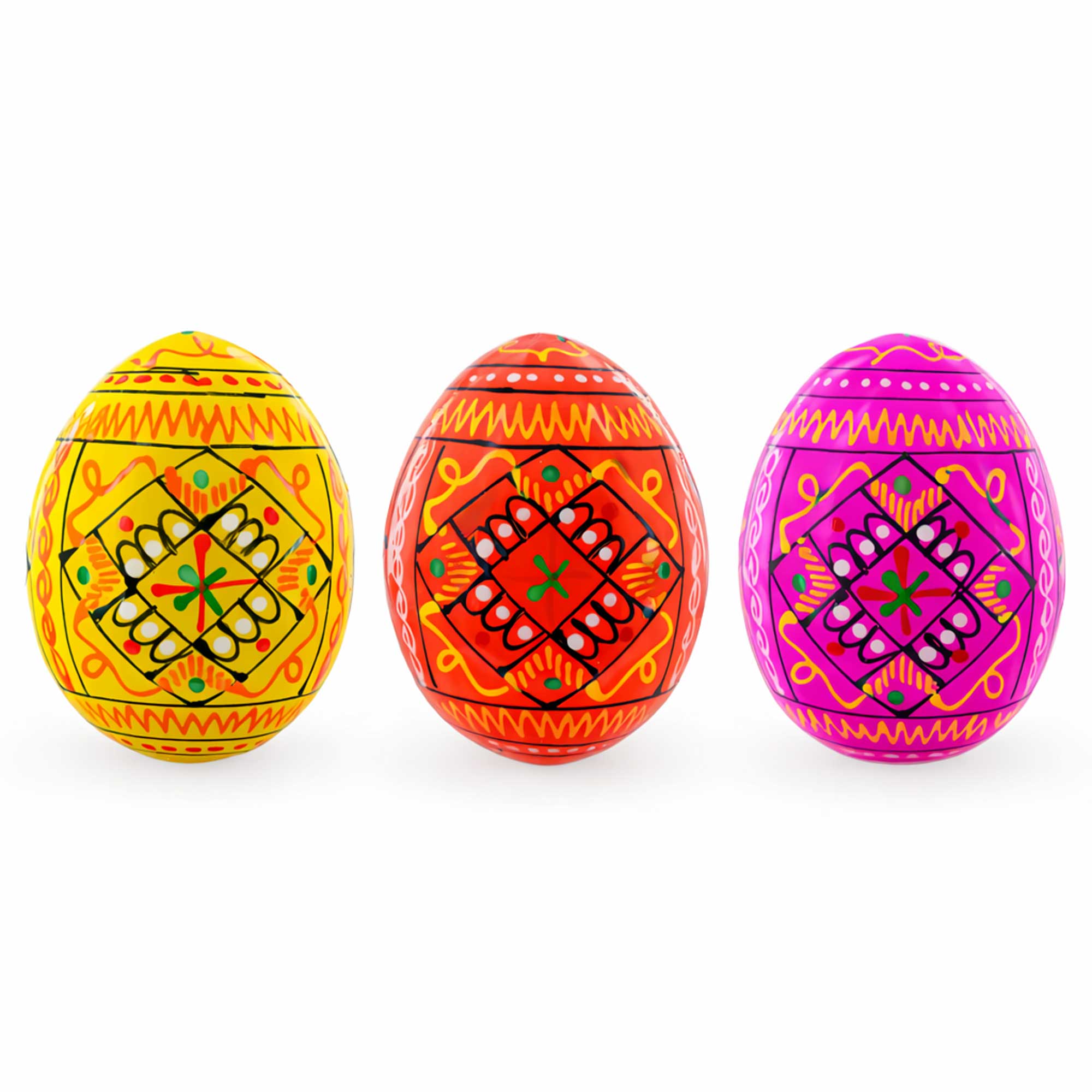 Set of 3 Yellow, Pink, Orange Geometric Ukrainian Pysanky Wooden Easter Eggs 2.5 Inches Easter Eggs > Wooden Pysanky Sets La Vie Bien Set of 3 Yellow, Pink, Orange Geometric Ukrainian Pysanky Wooden Easter Eggs 2.5 Inches