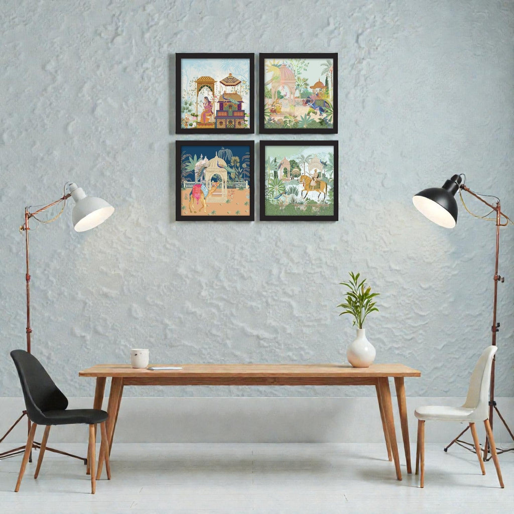 Set of 4 Art Framed Painting For Home, Living Room, Hall | Traditional Rajasthani Pichwai Art Paintings With Frame For Home Decor La Vie Bien Set of 4 Art Framed Painting For Home, Living Room, Hall | Traditional Rajasthani Pichwai Art Paintings With Frame For Home Decor