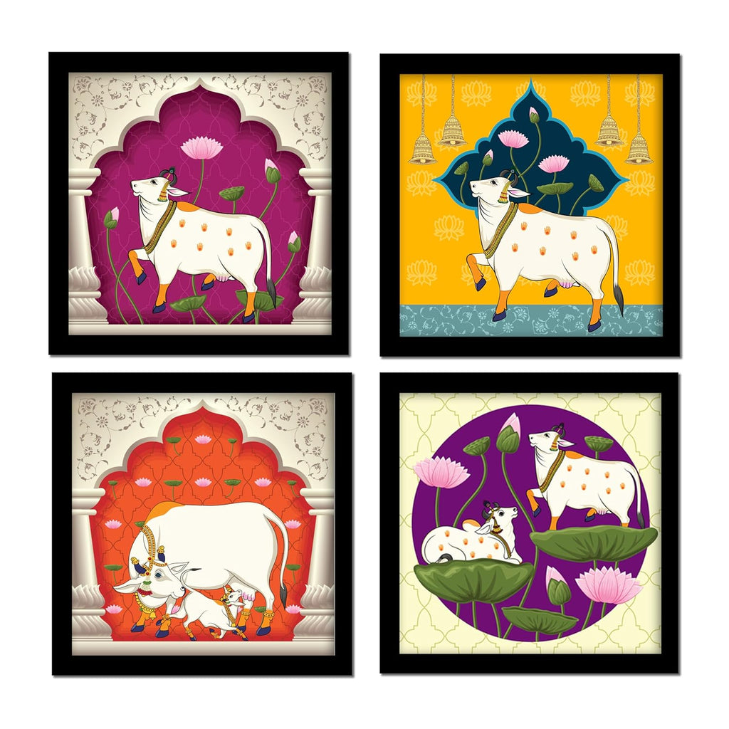 Set of 4 Art Framed Painting For Home, Living Room, Hall | Traditional Rajasthani Pichwai Art Paintings With Frame For Home Decor La Vie Bien Set of 4 Art Framed Painting For Home, Living Room, Hall | Traditional Rajasthani Pichwai Art Paintings With Frame For Home Decor