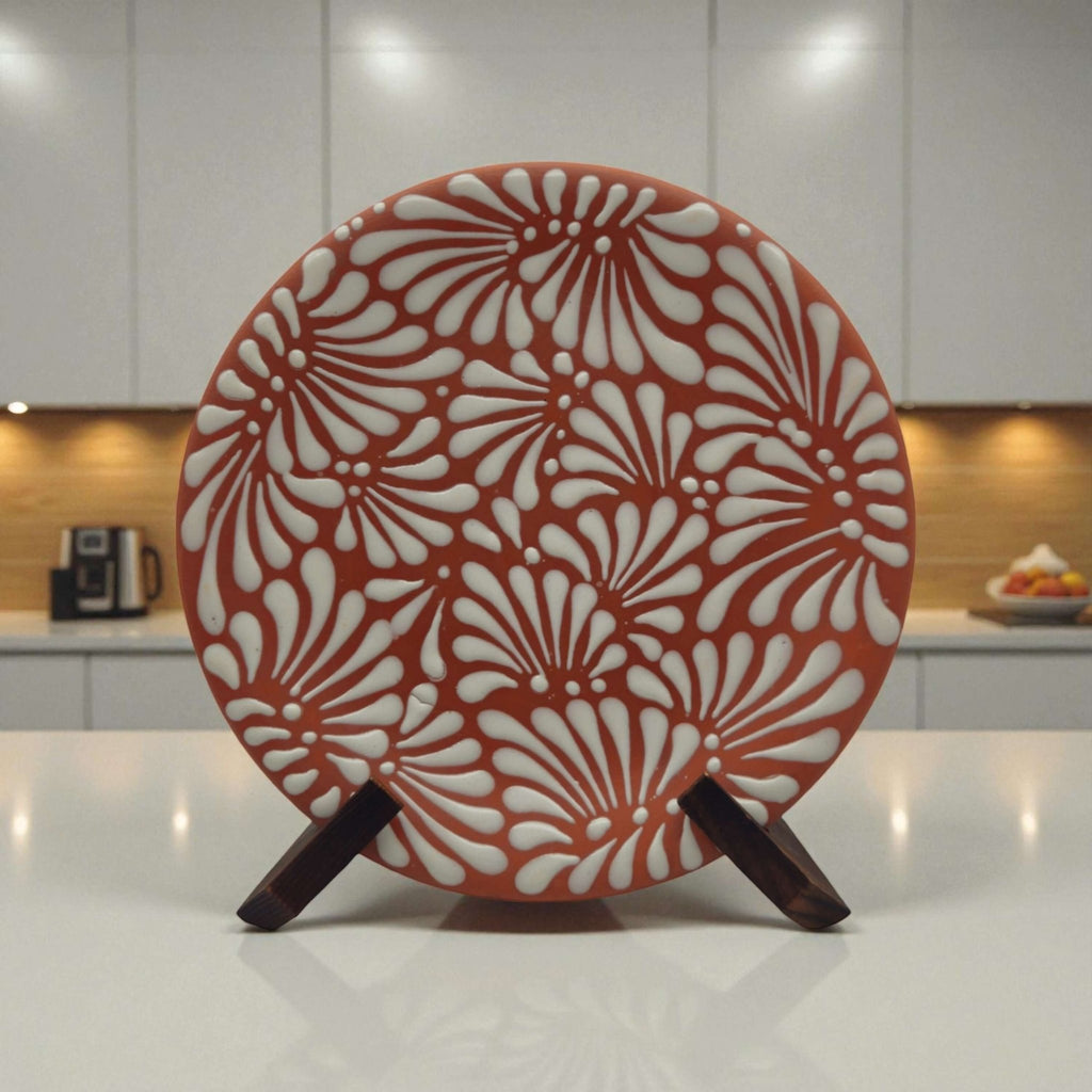 Set of 4 Brown & White Talavera Wall Plates | 10" Decorative Display Talavera Plate La Vie Bien Set of 4 Brown & White Talavera Wall Plates | 10" Decorative Display