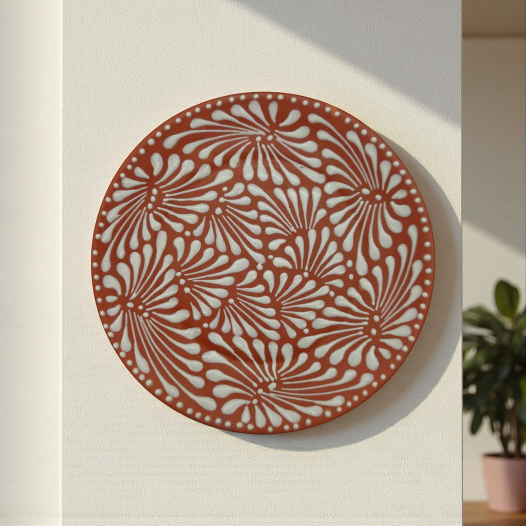 Set of 4 Brown & White Talavera Wall Plates | 11.5" Decorative Plates Talavera Plate La Vie Bien Set of 4 Brown & White Talavera Wall Plates | 11.5" Decorative Plates