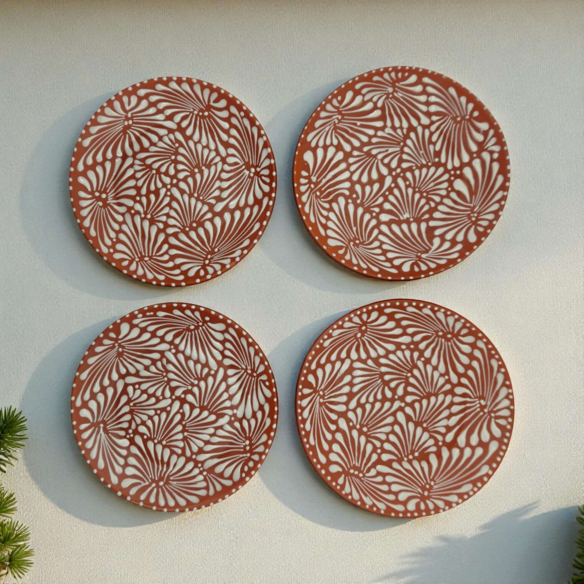 Set of 4 Brown & White Talavera Wall Plates | 11.5" Decorative Plates Talavera Plate La Vie Bien Set of 4 Brown & White Talavera Wall Plates | 11.5" Decorative Plates