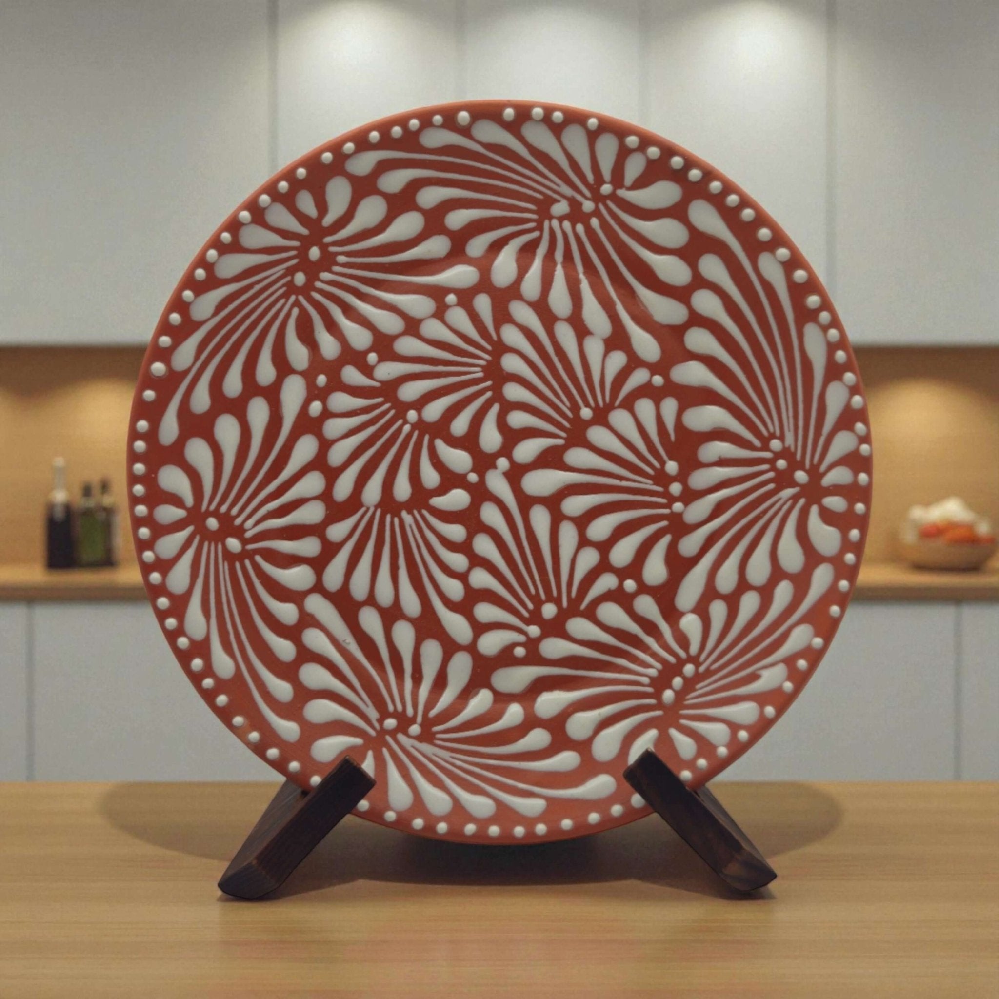 Set of 4 Brown & White Talavera Wall Plates | 11.5" Decorative Plates Talavera Plate La Vie Bien Set of 4 Brown & White Talavera Wall Plates | 11.5" Decorative Plates