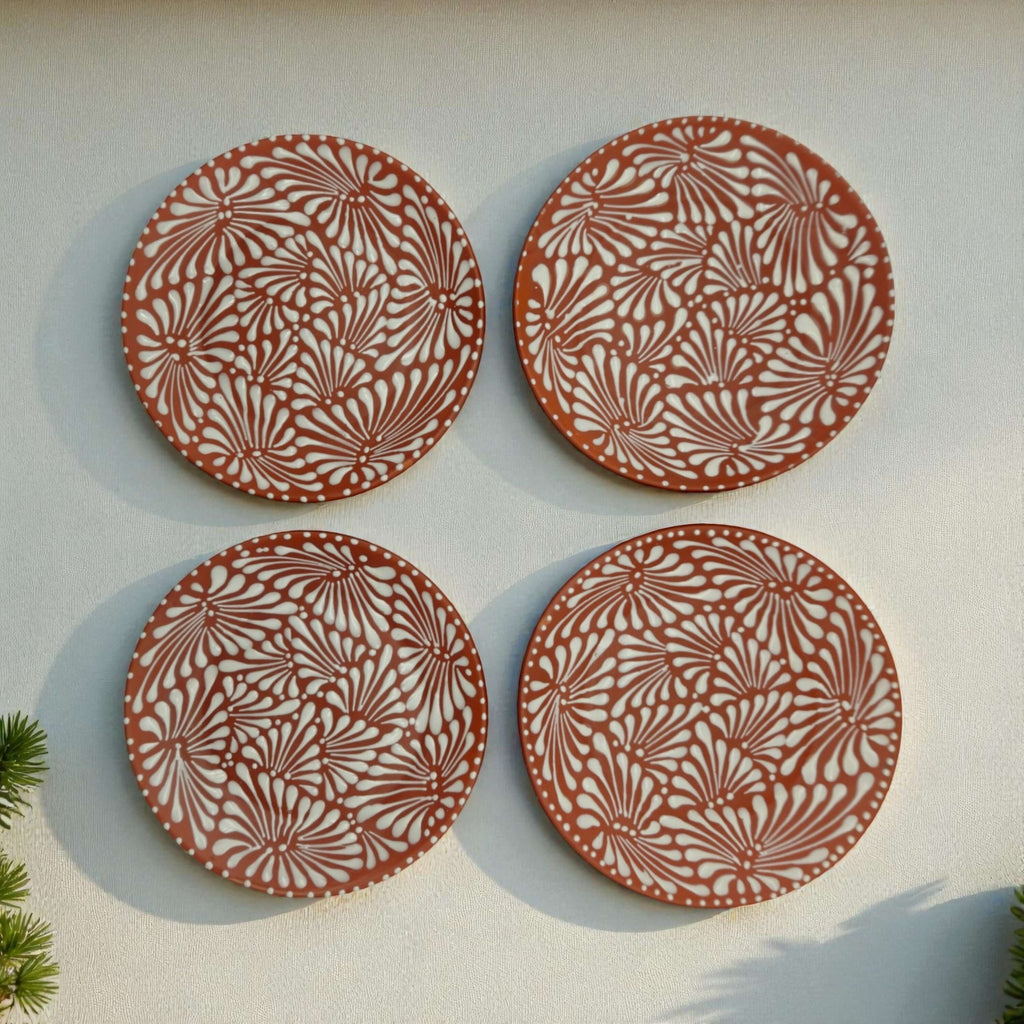 Set of 4 Brown & White Talavera Wall Plates | 11.5" Decorative Plates Talavera Plate La Vie Bien Set of 4 Brown & White Talavera Wall Plates | 11.5" Decorative Plates