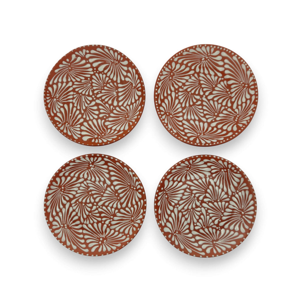 Set of 4 Brown & White Talavera Wall Plates | 11.5" Decorative Plates Talavera Plate La Vie Bien Set of 4 Brown & White Talavera Wall Plates | 11.5" Decorative Plates
