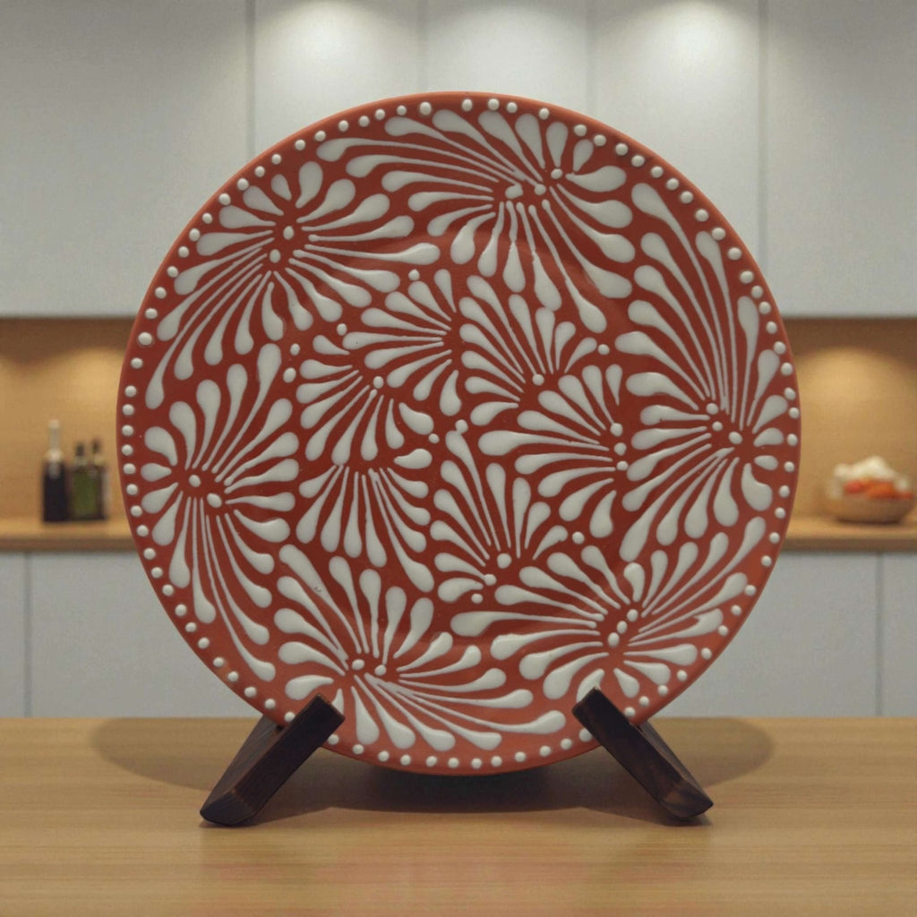 Set of 4 Brown & White Talavera Wall Plates | 11.5" Decorative Plates Talavera Plate La Vie Bien Set of 4 Brown & White Talavera Wall Plates | 11.5" Decorative Plates