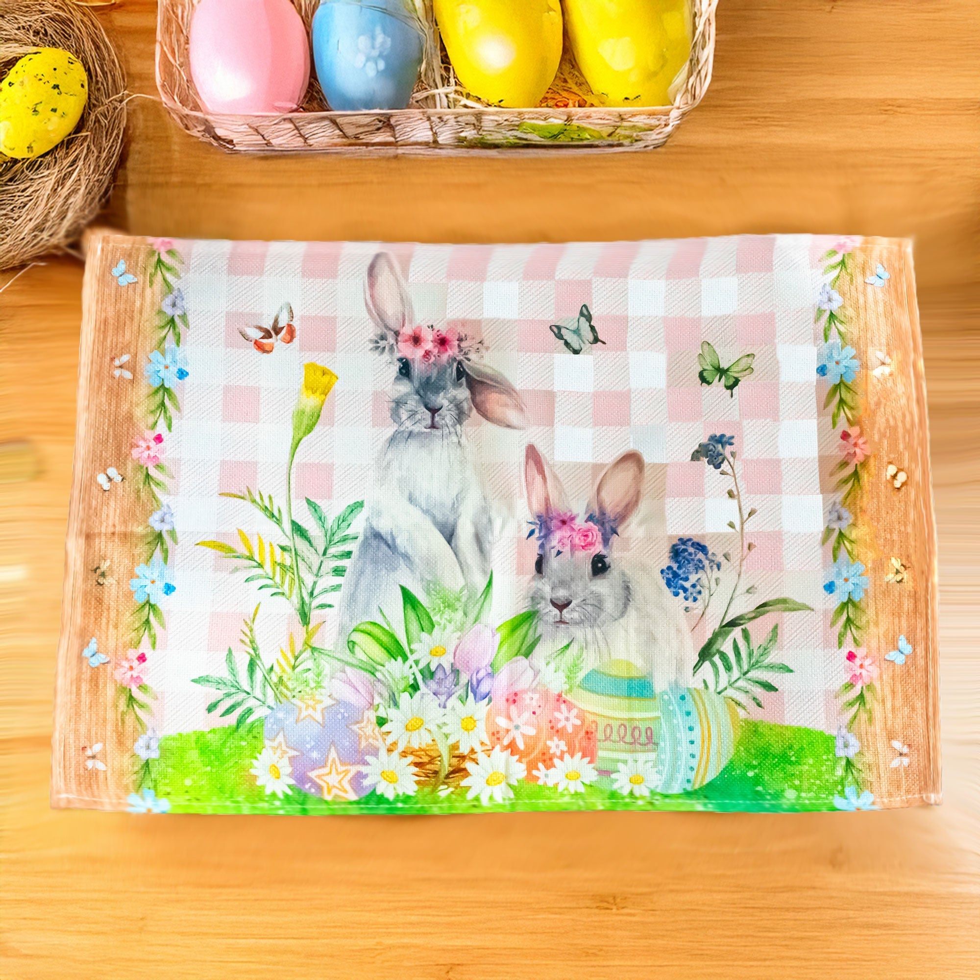 Set of 4 Bunny and Easter Eggs Fabric Placemats Easter > Tableware La Vie Bien Set of 4 Bunny and Easter Eggs Fabric Placemats