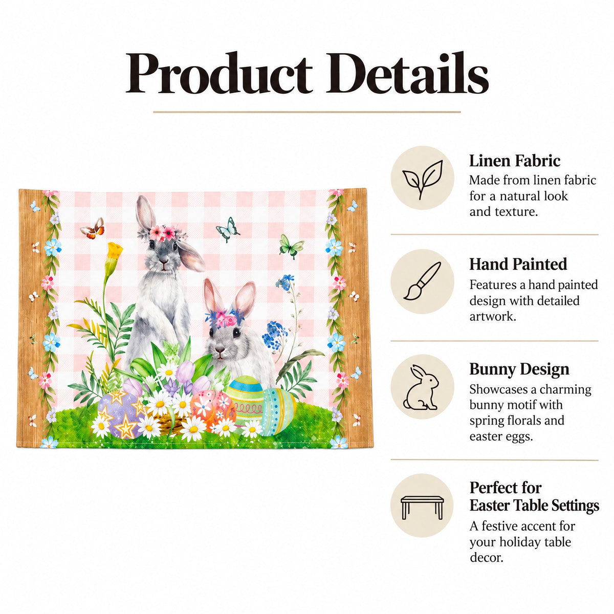 Set of 4 Bunny and Easter Eggs Fabric Placemats Easter > Tableware La Vie Bien Set of 4 Bunny and Easter Eggs Fabric Placemats