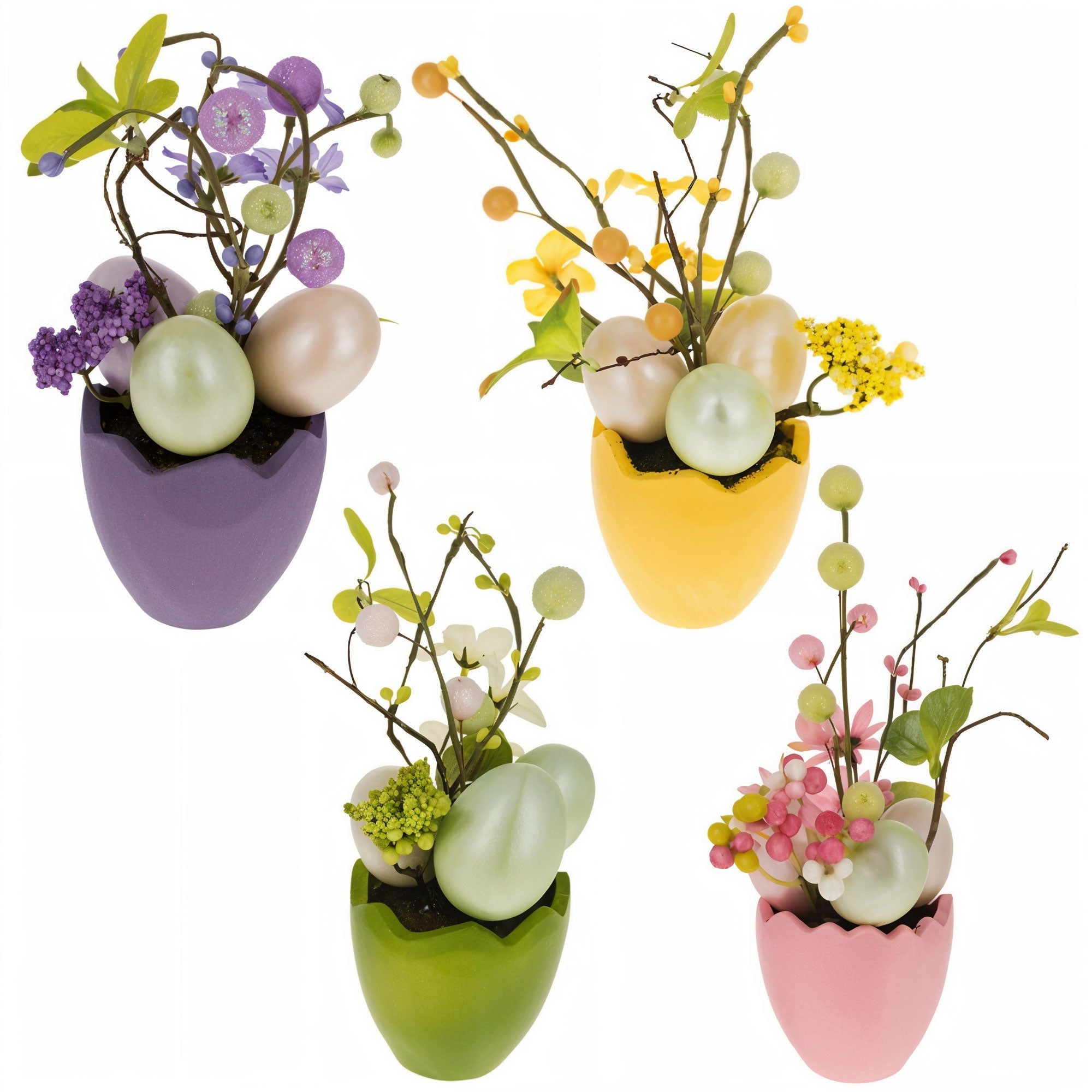 Set of 4 Colorful Spring Flowers with Easter Eggs 7 Inches Easter > Figurines La Vie Bien Set of 4 Colorful Spring Flowers with Easter Eggs 7 Inches