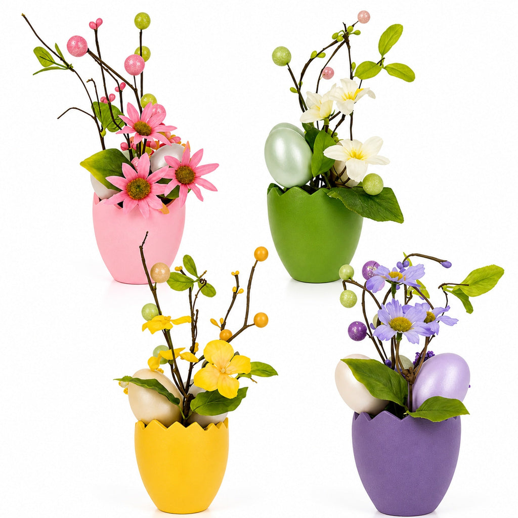 Set of 4 Colorful Spring Flowers with Easter Eggs 7 Inches Easter > Figurines La Vie Bien Set of 4 Colorful Spring Flowers with Easter Eggs 7 Inches