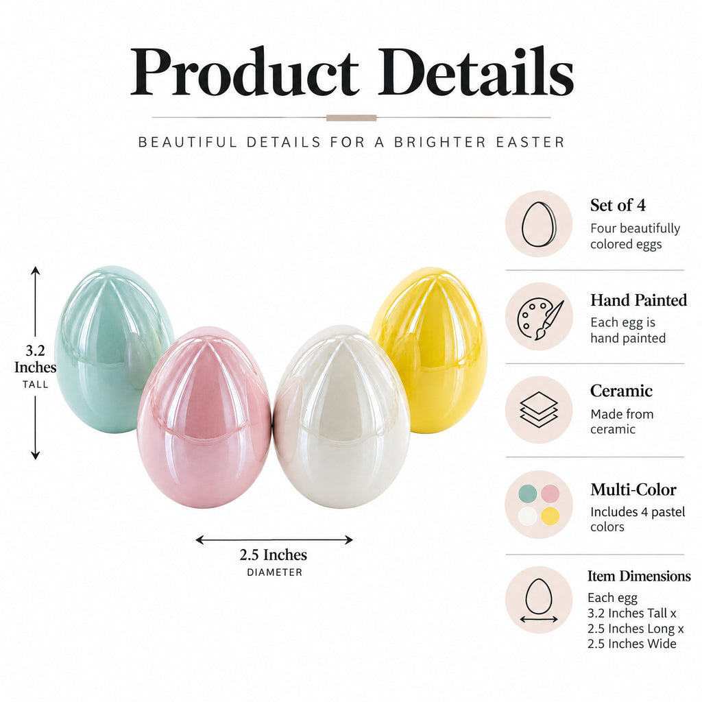 Set of 4 Multicolored Pearlized Ceramic Easter Eggs Easter Eggs > Ceramic La Vie Bien Set of 4 Multicolored Pearlized Ceramic Easter Eggs