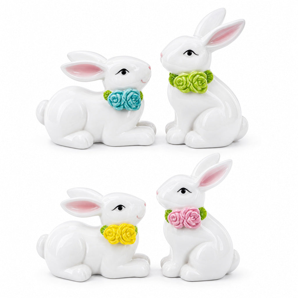 Set of 4 Porcelain Easter Bunnies 4 Inches Easter > Figurines > Bunnies La Vie Bien Set of 4 Porcelain Easter Bunnies 4 Inches