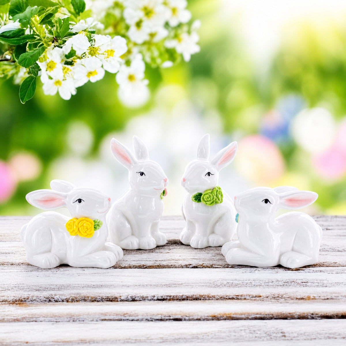 Set of 4 Porcelain Easter Bunnies 4 Inches Easter > Figurines > Bunnies La Vie Bien Set of 4 Porcelain Easter Bunnies 4 Inches