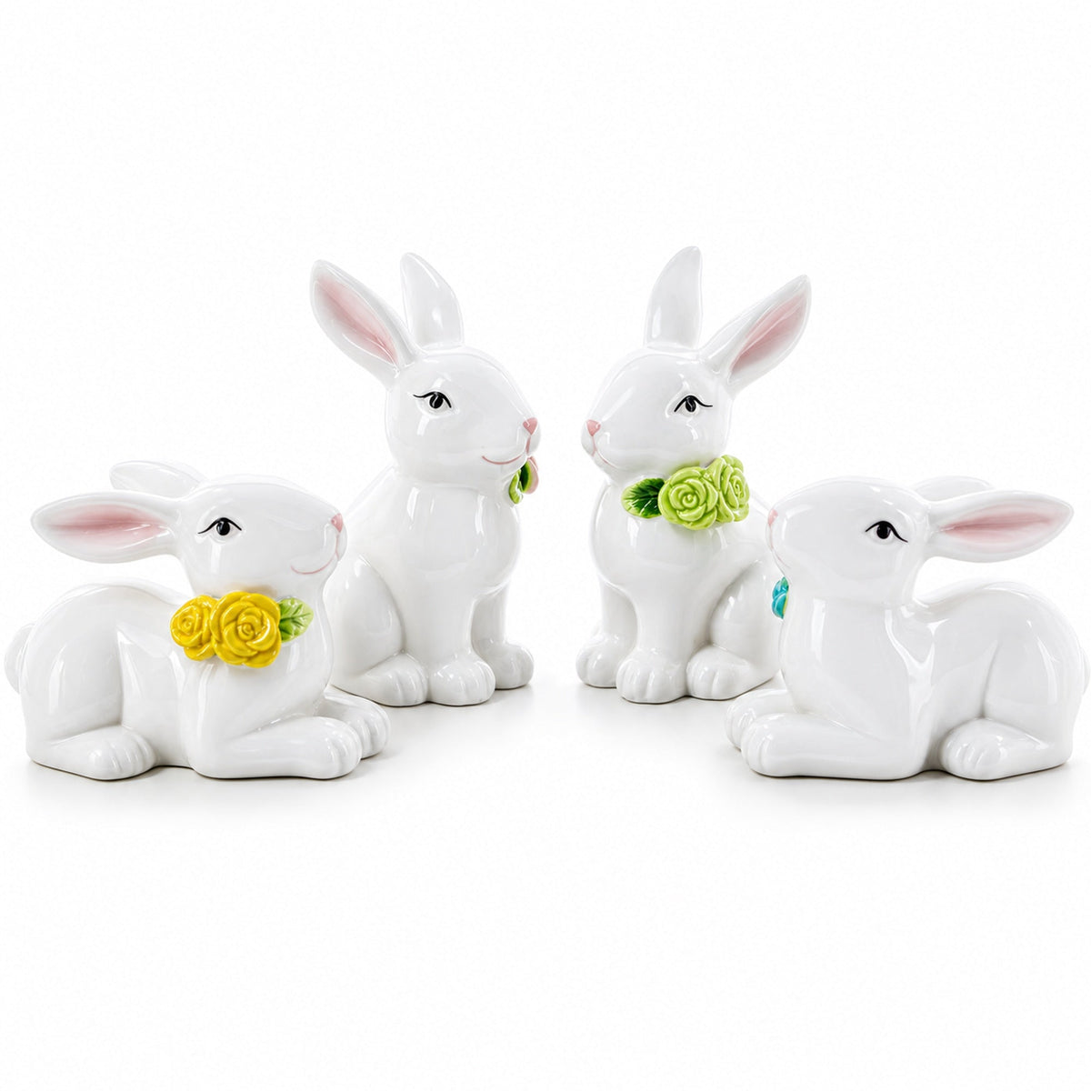 Set of 4 Porcelain Easter Bunnies 4 Inches Easter > Figurines > Bunnies La Vie Bien Set of 4 Porcelain Easter Bunnies 4 Inches