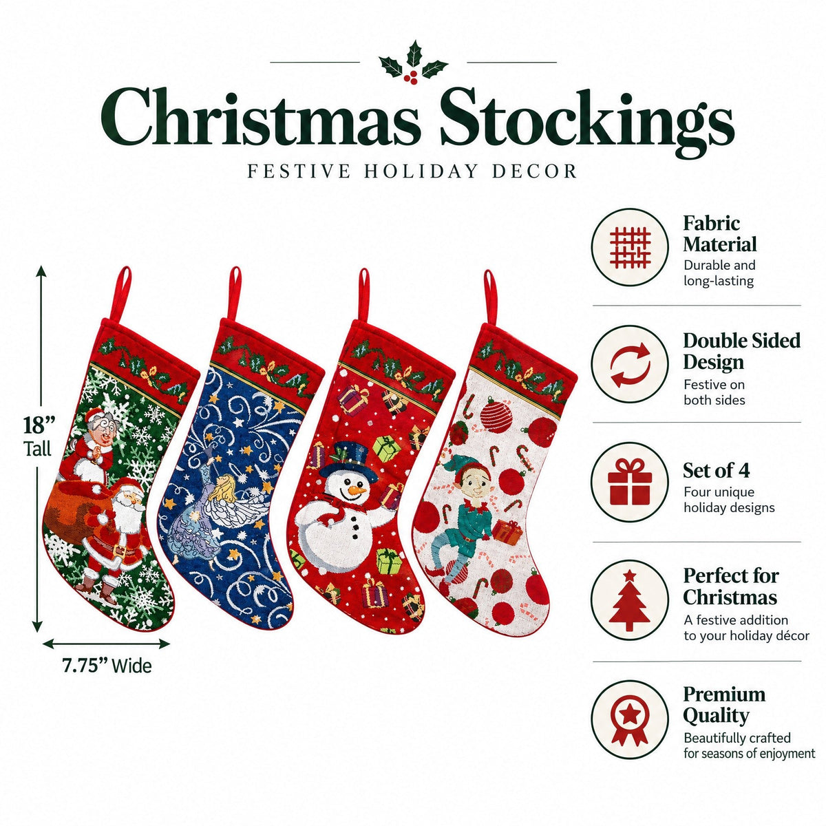 Set of 4 Set of 4 Tapestry Christmas Stockings Christmas Decor > Christmas Stockings La Vie Bien Set of 4 Set of 4 Tapestry Christmas Stockings