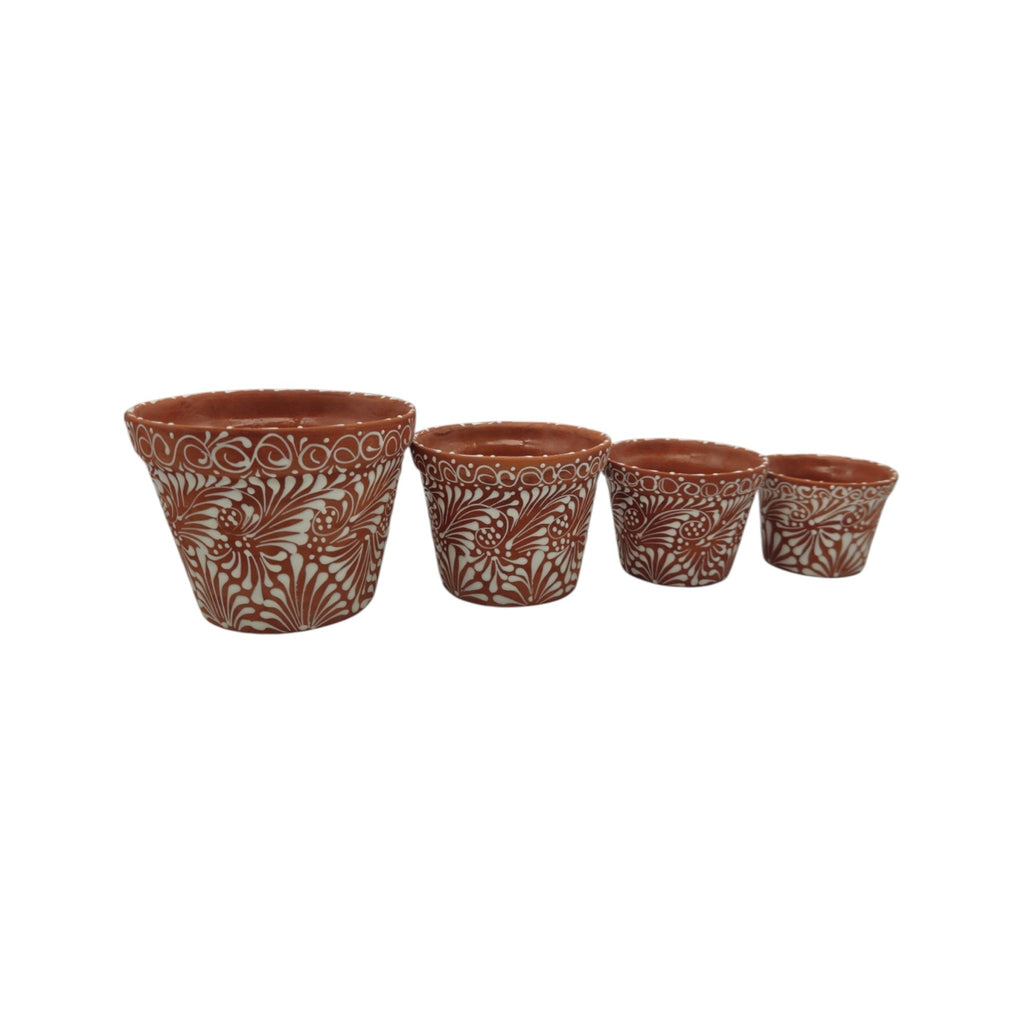 Set of 4 Talavera Flower Pots | Brown & White Terracotta Planters Talavera Flower Pot La Vie Bien Set of 4 Talavera Flower Pots | Brown & White Terracotta Planters