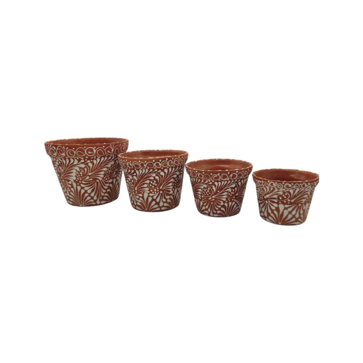 Set of 4 Talavera Flower Pots | Brown & White Terracotta Planters Talavera Flower Pot La Vie Bien Set of 4 Talavera Flower Pots | Brown & White Terracotta Planters