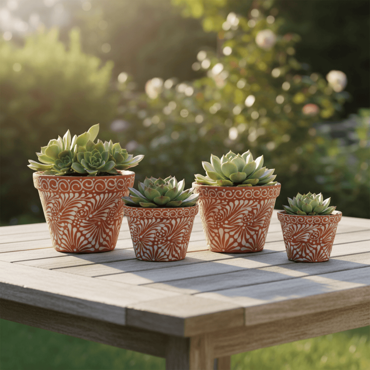 Set of 4 Talavera Flower Pots | Brown & White Terracotta Planters Talavera Flower Pot La Vie Bien Set of 4 Talavera Flower Pots | Brown & White Terracotta Planters
