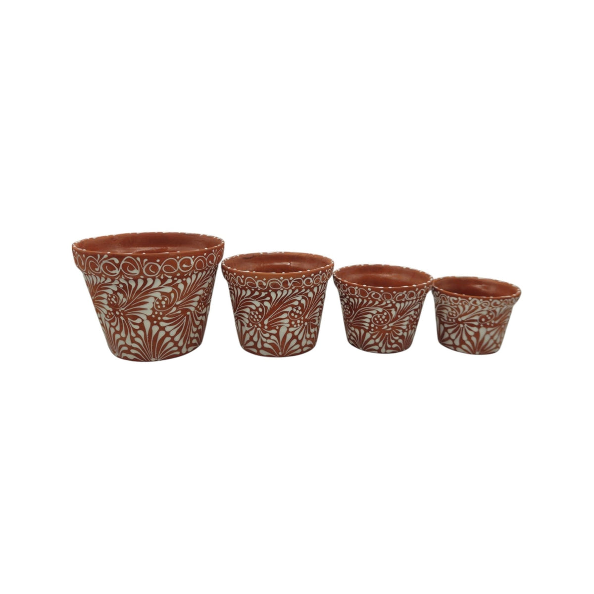 Set of 4 Talavera Flower Pots | Brown & White Terracotta Planters Talavera Flower Pot La Vie Bien Set of 4 Talavera Flower Pots | Brown & White Terracotta Planters