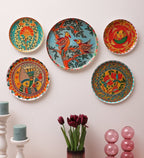 Set of 5 - Round Metal & Meena Wall Plates La Vie Bien Set of 5 - Round Metal & Meena Wall Plates