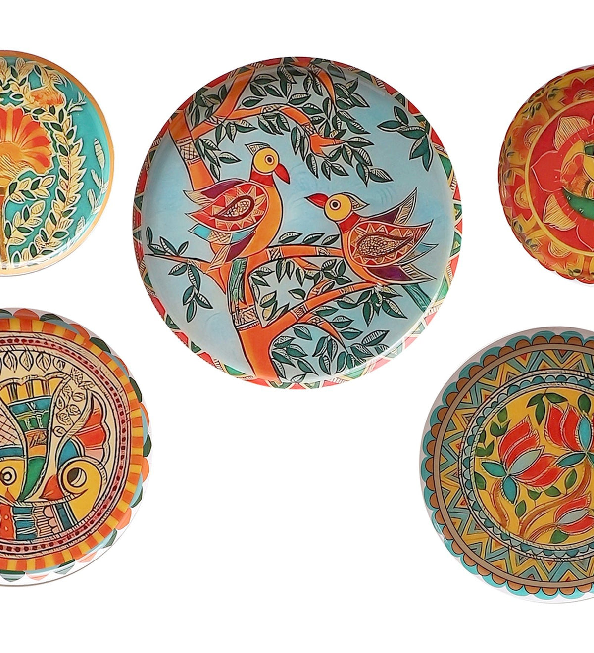 Set of 5 - Round Metal & Meena Wall Plates La Vie Bien Set of 5 - Round Metal & Meena Wall Plates