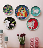 Set of 5 - Round Metal & Meena Wall Plates La Vie Bien Set of 5 - Round Metal & Meena Wall Plates