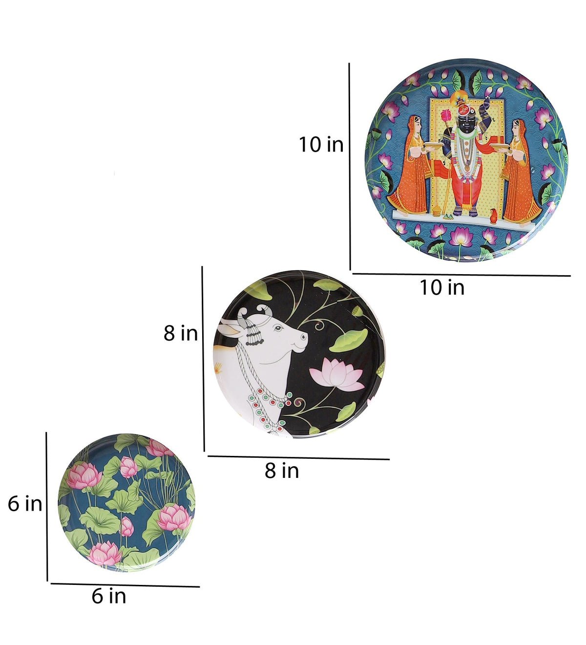 Set of 5 - Round Metal & Meena Wall Plates La Vie Bien Set of 5 - Round Metal & Meena Wall Plates