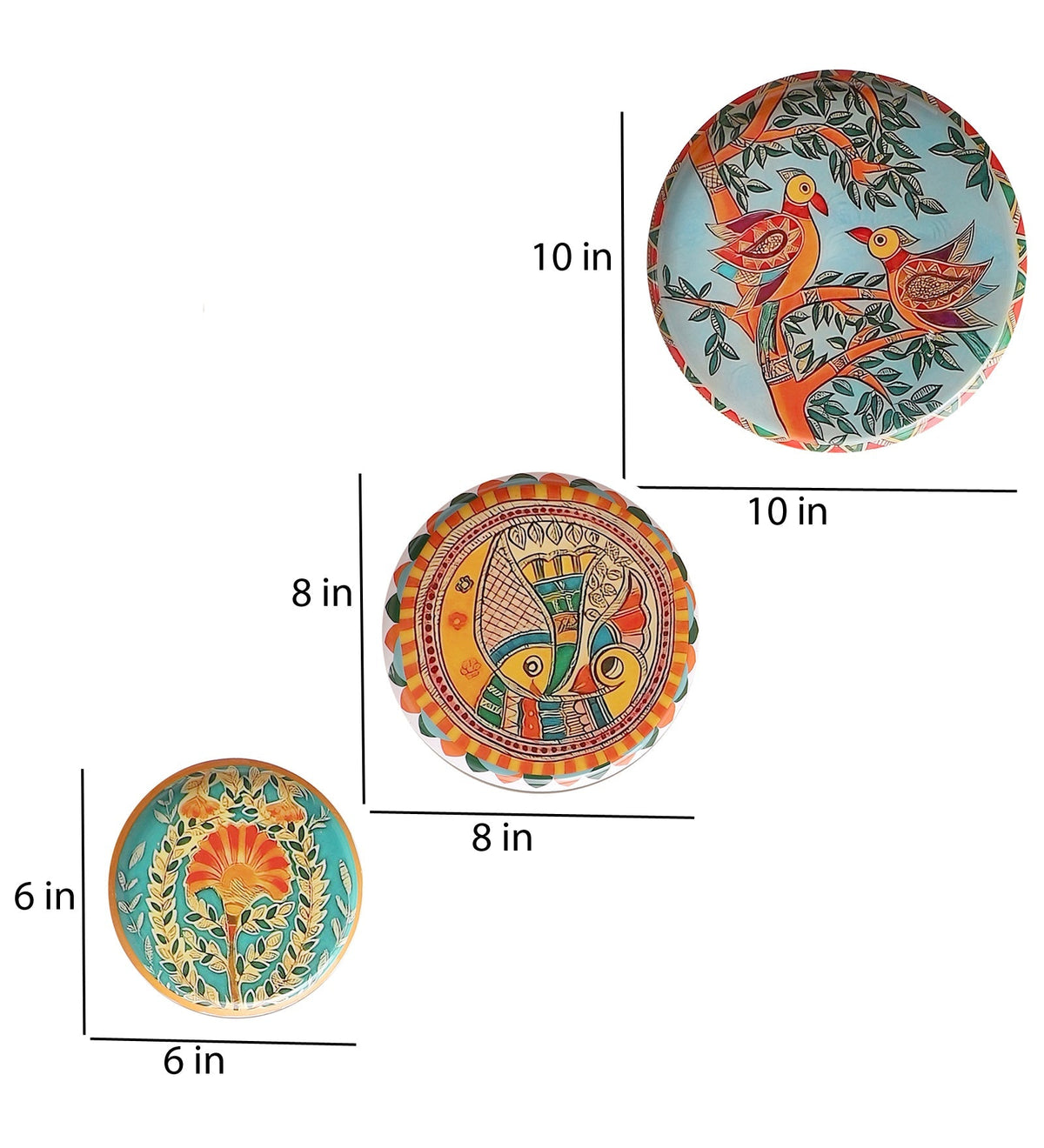 Set of 5 - Round Metal & Meena Wall Plates La Vie Bien Set of 5 - Round Metal & Meena Wall Plates