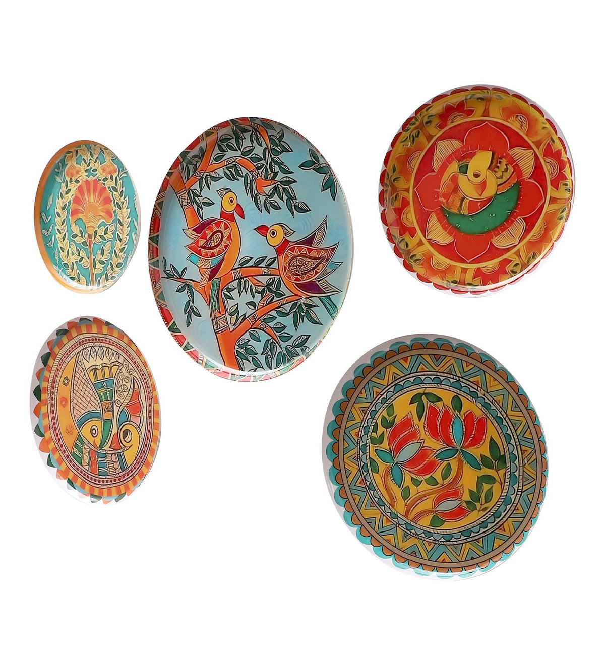 Set of 5 - Round Metal & Meena Wall Plates La Vie Bien Set of 5 - Round Metal & Meena Wall Plates