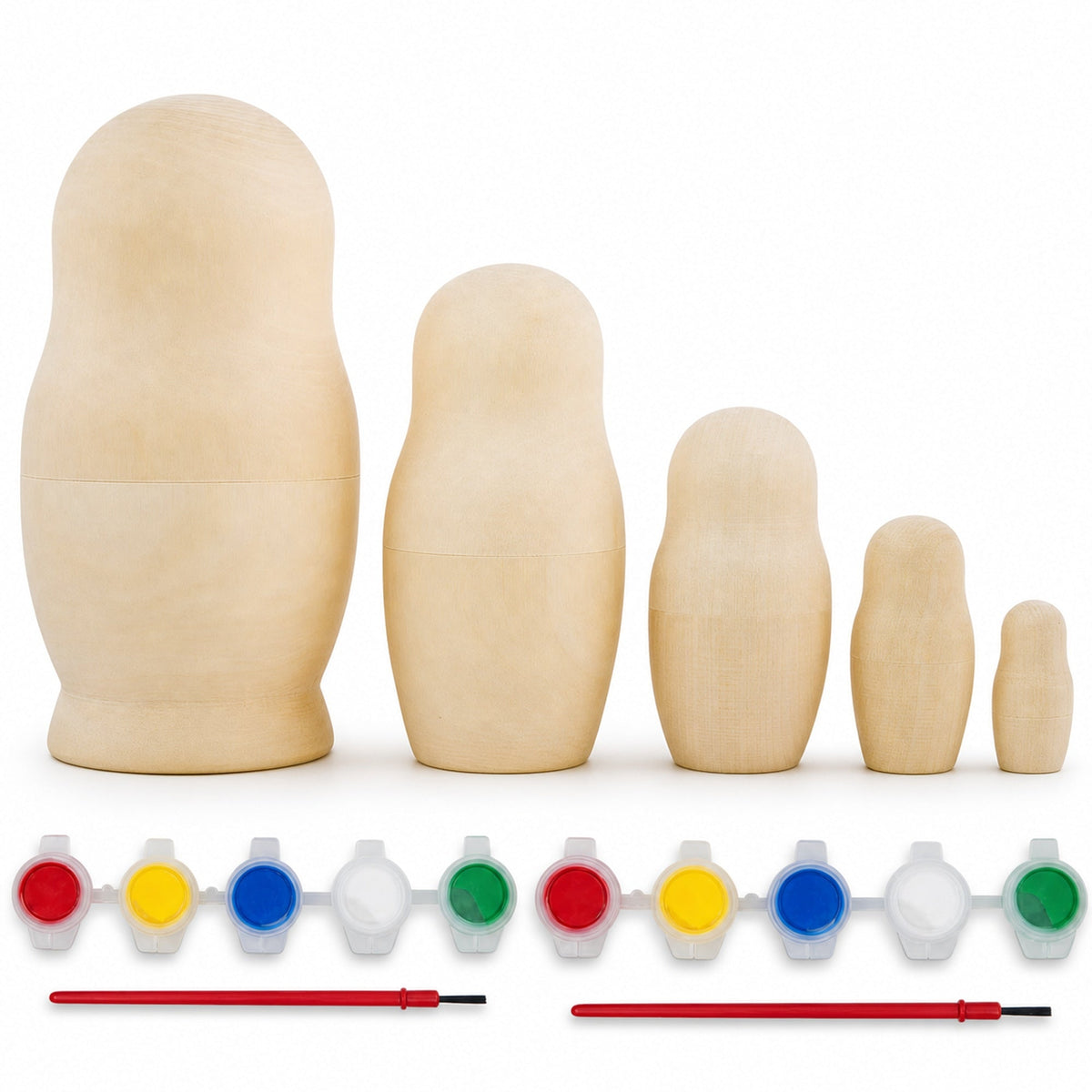 Set of 5 Unfinished Wooden Nesting Dolls with Paints DIY Craft Blanks for Painting 5.75 Inches Nesting Dolls > Unfinished La Vie Bien Set of 5 Unfinished Wooden Nesting Dolls with Paints DIY Craft Blanks for Painting 5.75 Inches