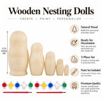 Set of 5 Unfinished Wooden Nesting Dolls with Paints DIY Craft Blanks for Painting 5.75 Inches Nesting Dolls > Unfinished La Vie Bien Set of 5 Unfinished Wooden Nesting Dolls with Paints DIY Craft Blanks for Painting 5.75 Inches