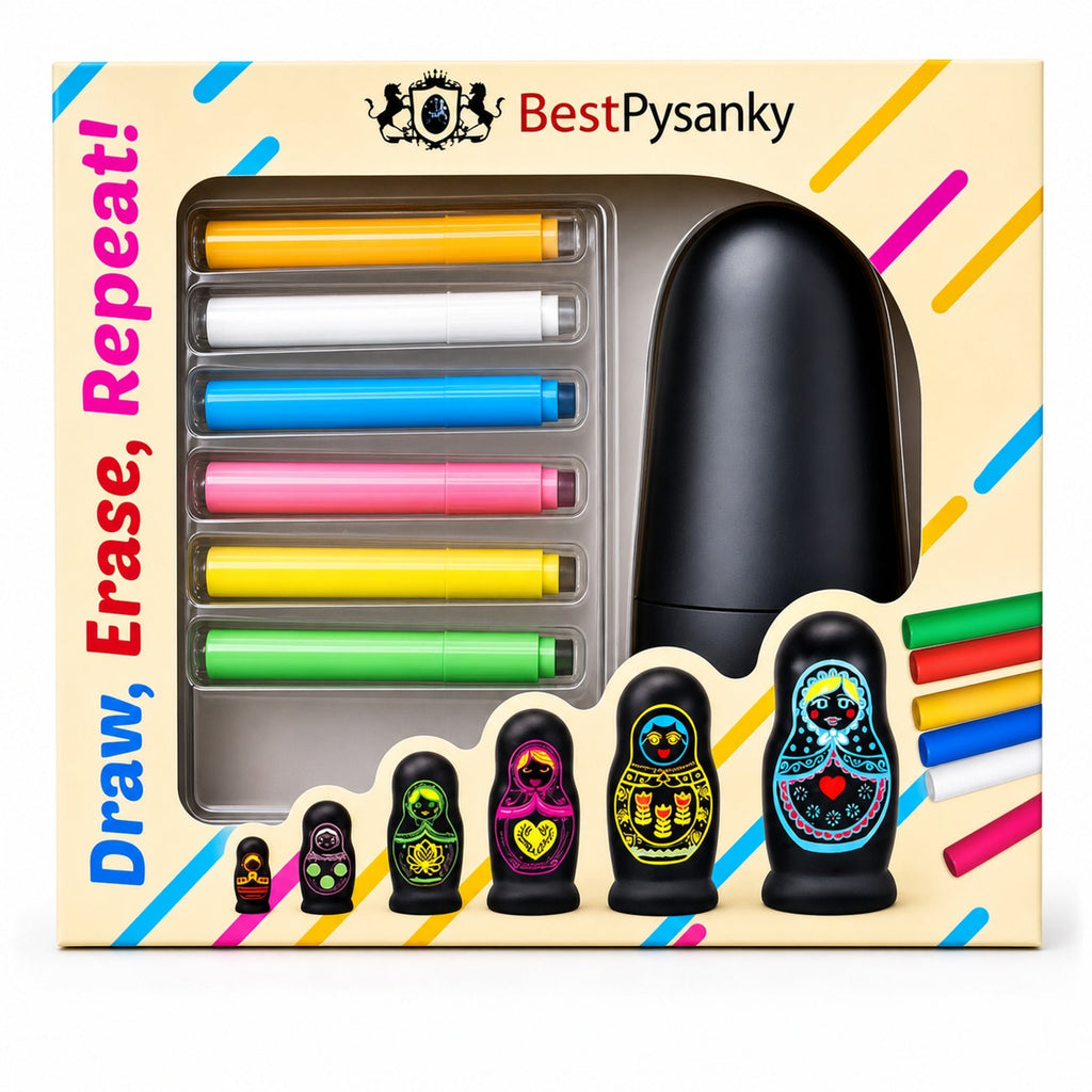 Set of 6 Chalkboard Plastic Nesting Dolls with Color Chalks Reusable DIY Drawing Matryoshka Craft Kit Nesting Dolls > Unfinished La Vie Bien Set of 6 Chalkboard Plastic Nesting Dolls with Color Chalks Reusable DIY Drawing Matryoshka Craft Kit