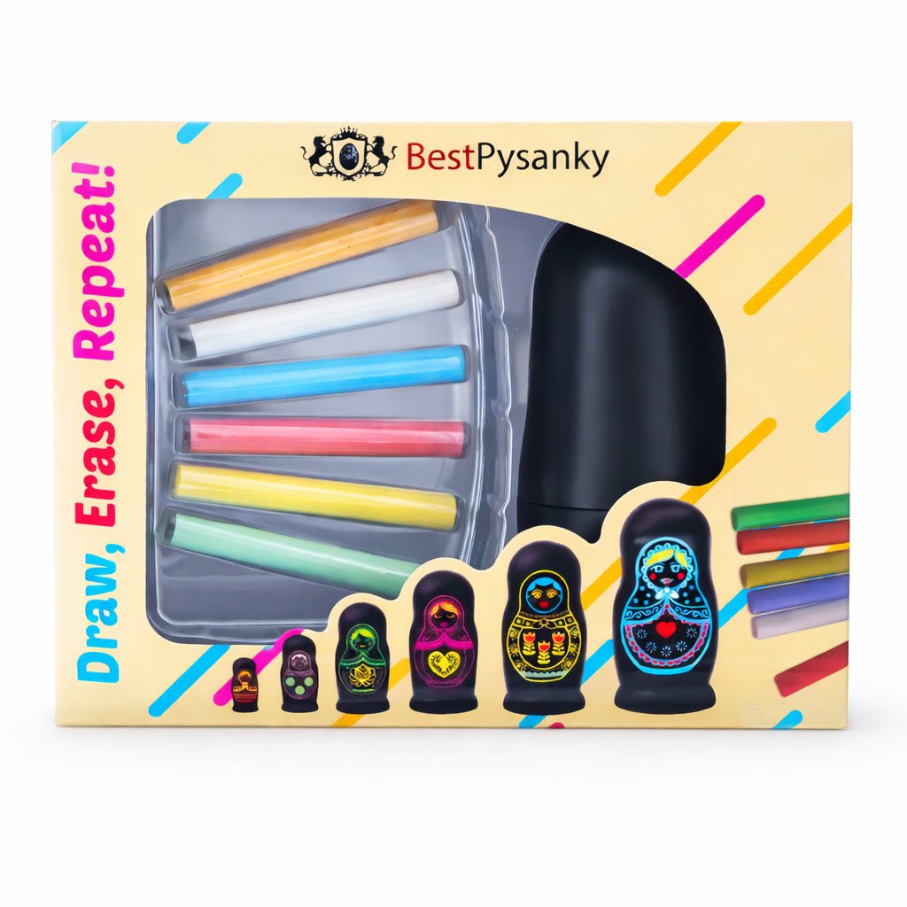Set of 6 Chalkboard Plastic Nesting Dolls with Color Chalks Reusable DIY Drawing Matryoshka Craft Kit Nesting Dolls > Unfinished La Vie Bien Set of 6 Chalkboard Plastic Nesting Dolls with Color Chalks Reusable DIY Drawing Matryoshka Craft Kit